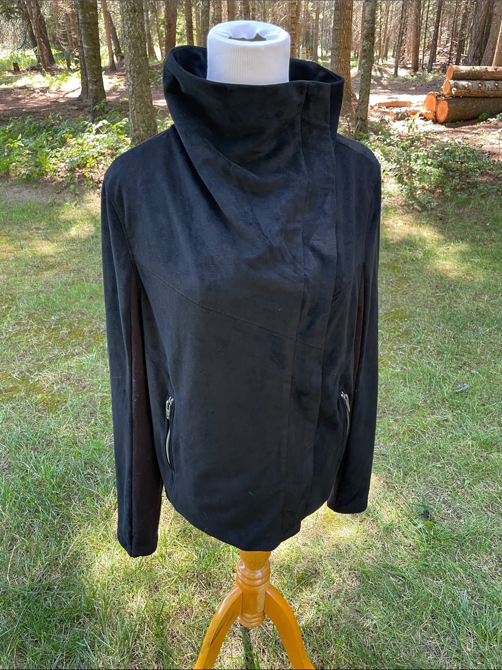 Black SL8 brand Women's Asymmetrical Funnel Neck Jacket